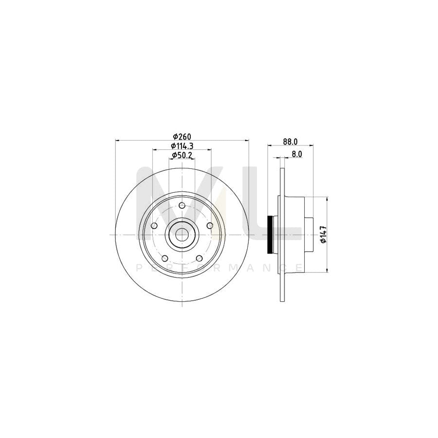 HELLA PRO 8DD 355 123-311 Brake Disc Solid, Coated, with integrated magnetic sensor ring, with wheel bearing | ML Performance Car Parts