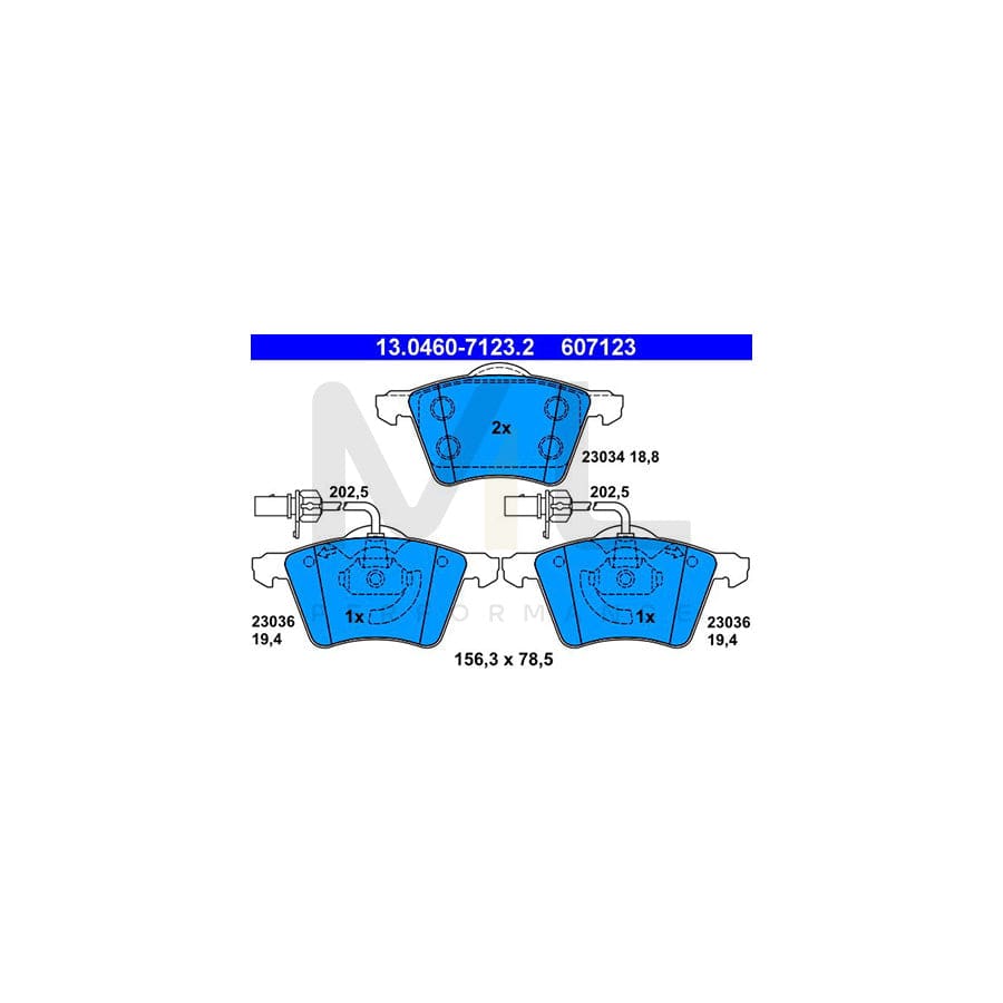 ATE 13.0460-7123.2 Brake pad set for VW TRANSPORTER incl. wear warning contact | ML Performance Car Parts