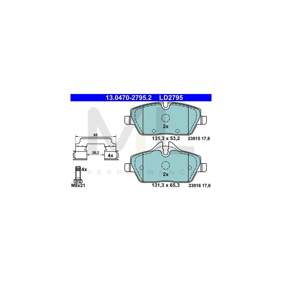 ATE Ceramic 13.0470-2795.2 Brake pad set excl. wear warning contact, prepared for wear indicator, with brake caliper screws, with accessories | ML Performance Car Parts