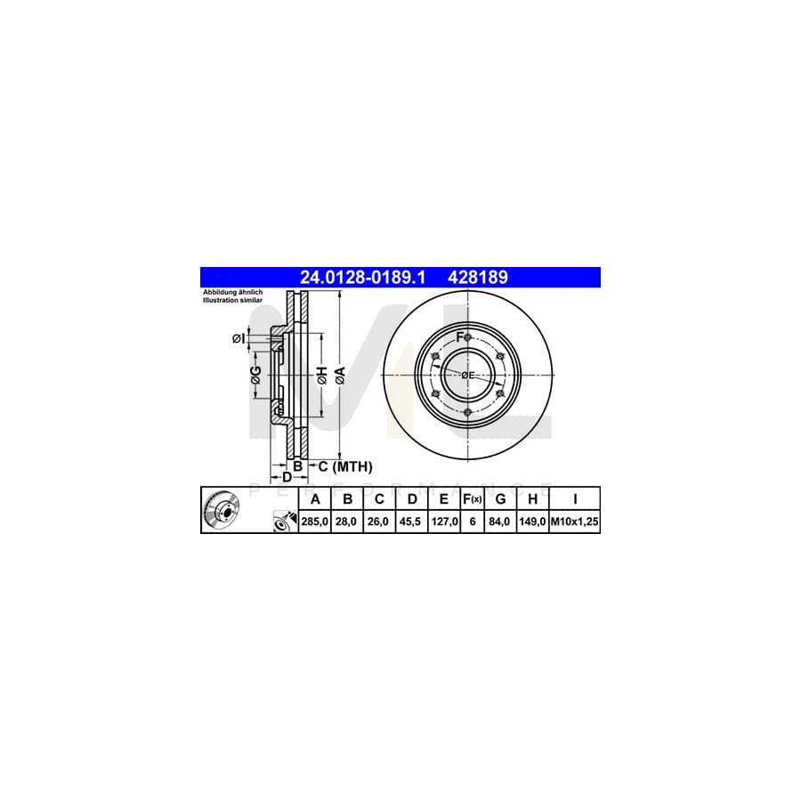 ATE 24.0128-0189.1 Brake Disc for TOYOTA HIACE Vented, Coated | ML Performance Car Parts