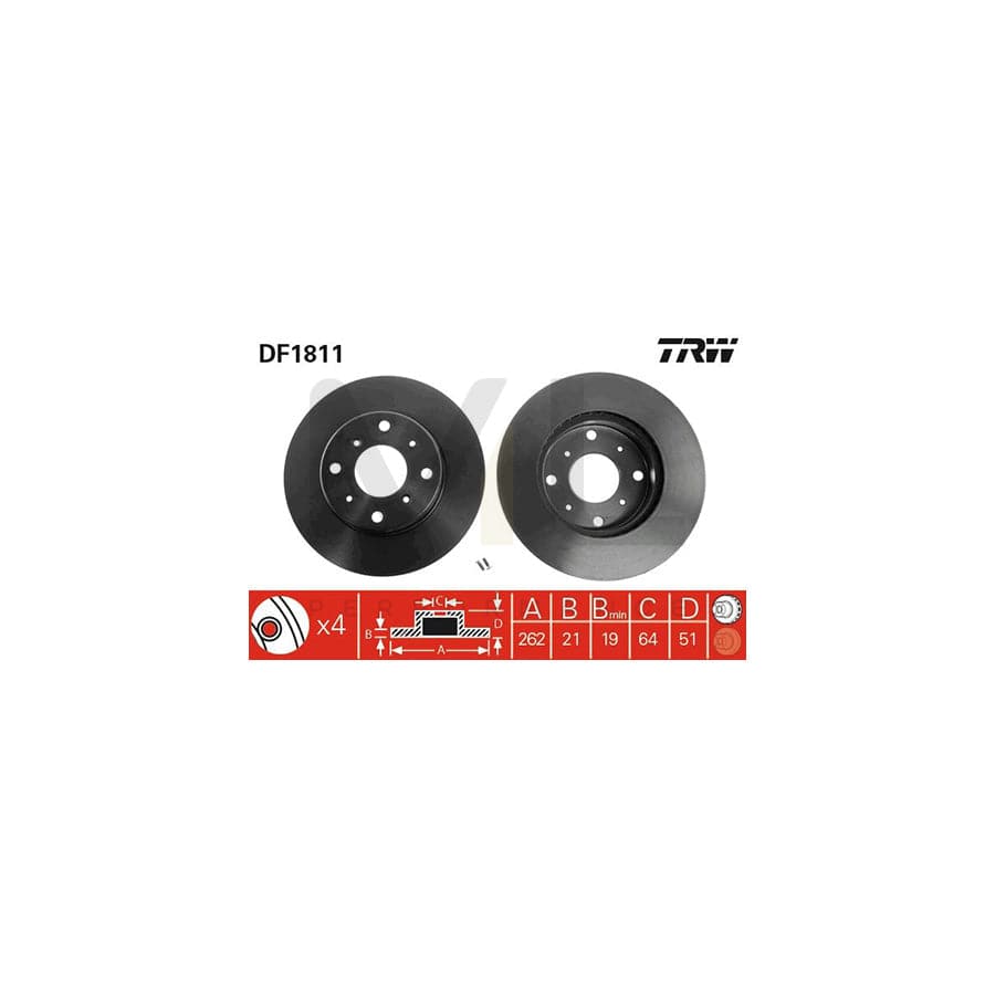 TRW DF1811 Brake Disc Vented, Painted, with bolts/screws | ML Performance Car Parts