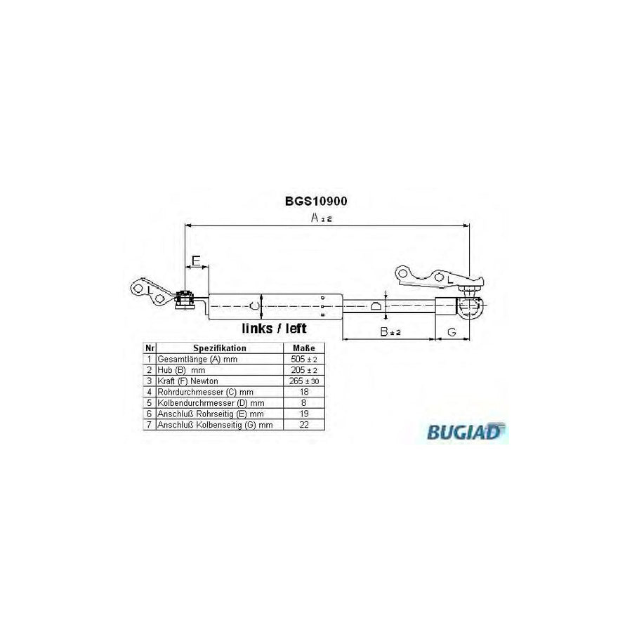 Bugiad BGS10900 Tailgate Strut For Toyota Yaris I Hatchback (P1)