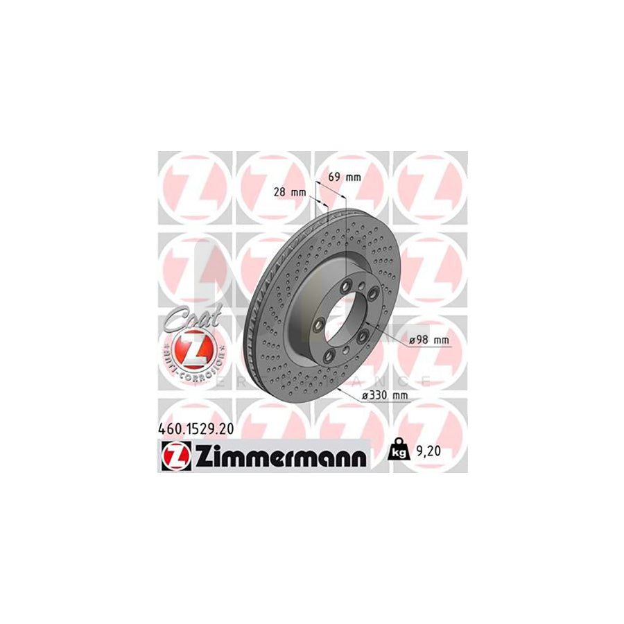 ZIMMERMANN COAT Z 460.1529.20 Brake Disc Drilled dimples, Internally Vented, Coated | ML Performance Car Parts