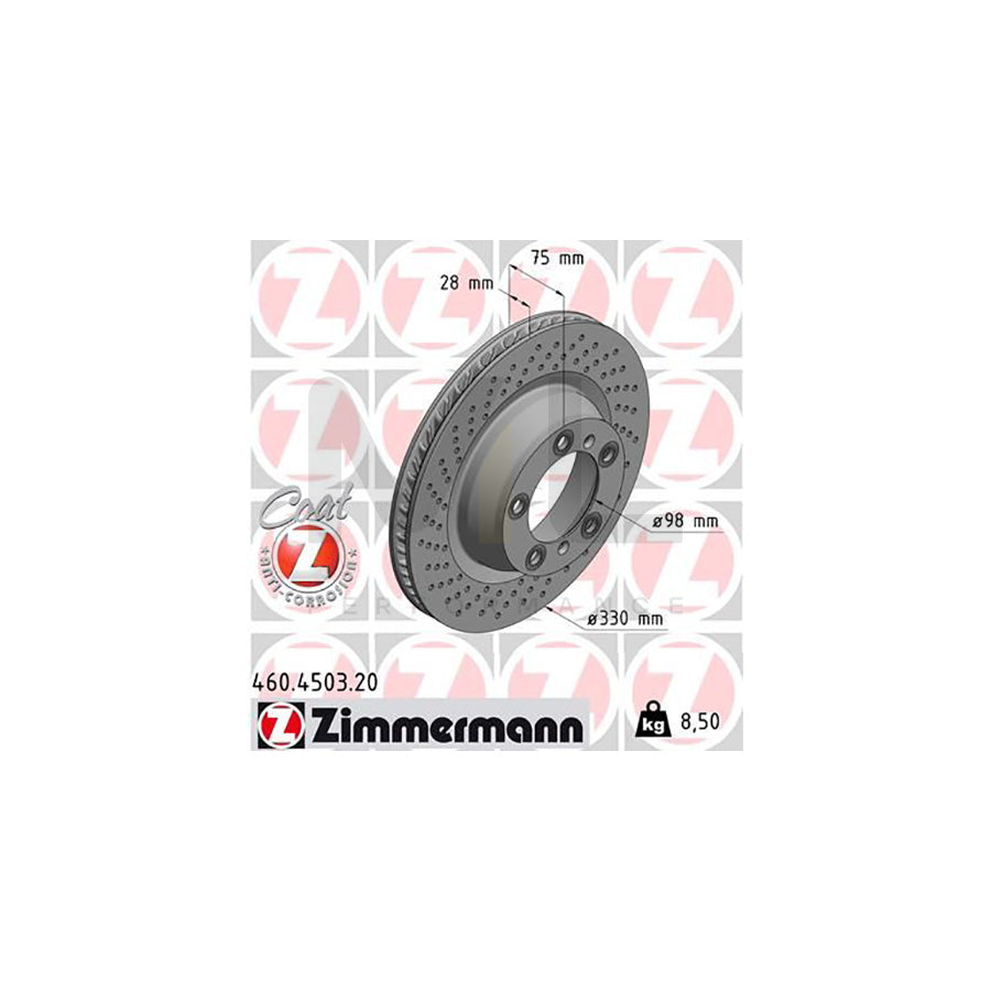 ZIMMERMANN COAT Z 460.4503.20 Brake Disc for PORSCHE 911 Internally Vented, Perforated, Coated | ML Performance Car Parts