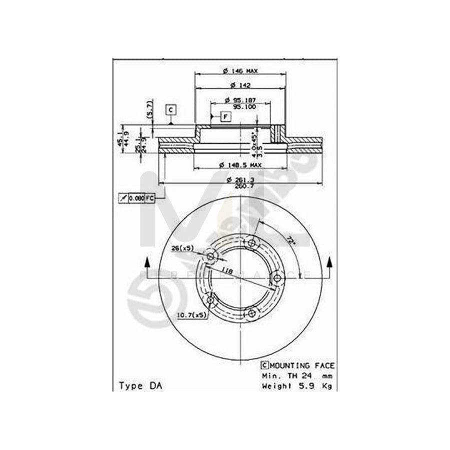 BREMBO 09.6724.10 Brake Disc for TOYOTA Modell F Internally Vented | ML Performance Car Parts