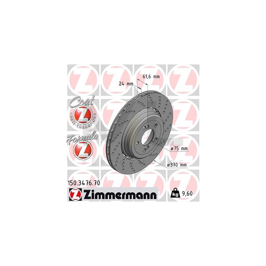 ZIMMERMANN FORMULA Z COAT Z 150.3476.70 Brake Disc Perforated, Two-piece brake disc, Vented, Coated, Alloyed / High-carbon | ML Performance Car Parts