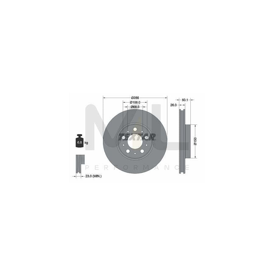 TEXTAR PRO 92100503 Brake Disc Externally Vented, Coated, without wheel hub, without wheel studs | ML Performance Car Parts