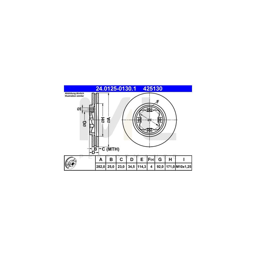 ATE 24.0125-0130.1 Brake Disc for HONDA ACCORD Vented | ML Performance Car Parts