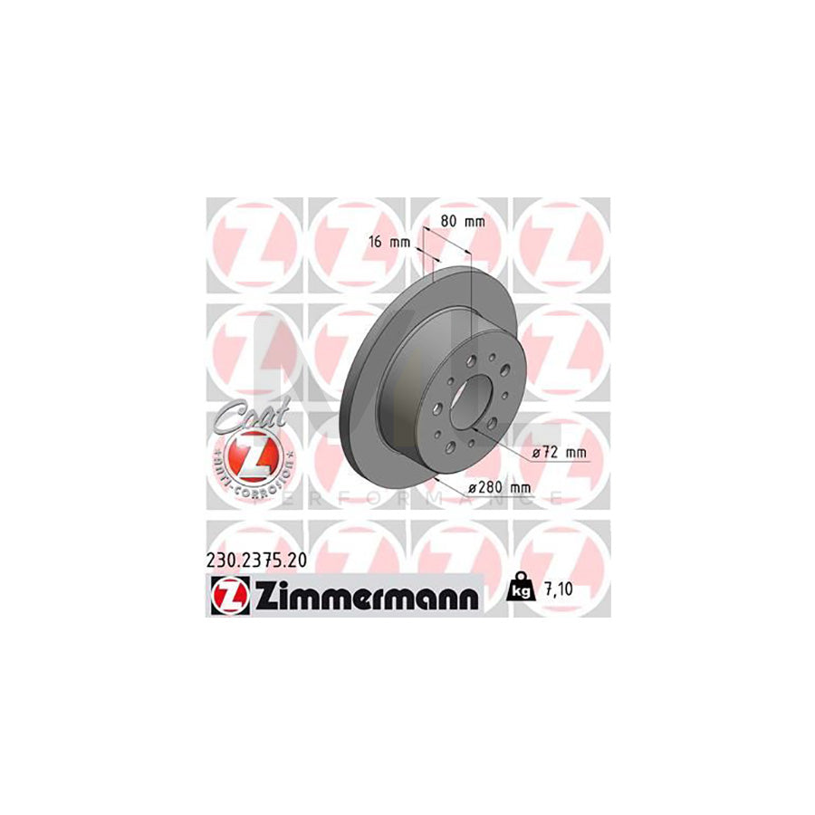 ZIMMERMANN COAT Z 230.2375.20 Brake Disc Solid, Coated | ML Performance Car Parts