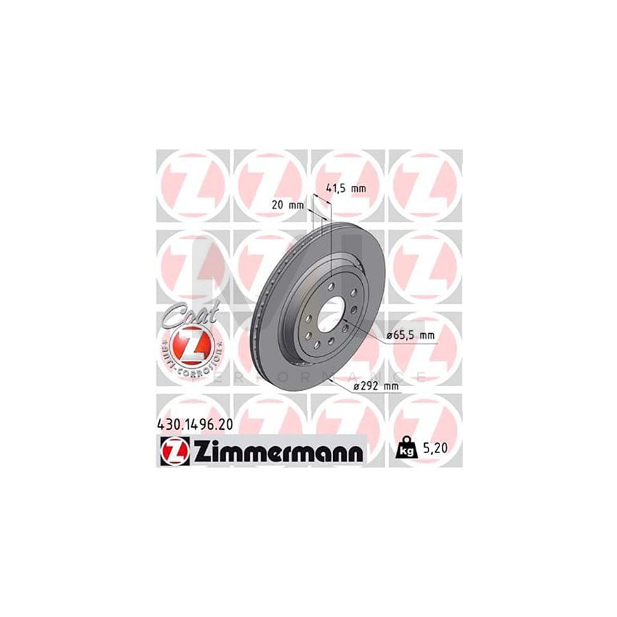 ZIMMERMANN COAT Z 430.1496.20 Brake Disc Externally Vented, Coated | ML Performance Car Parts