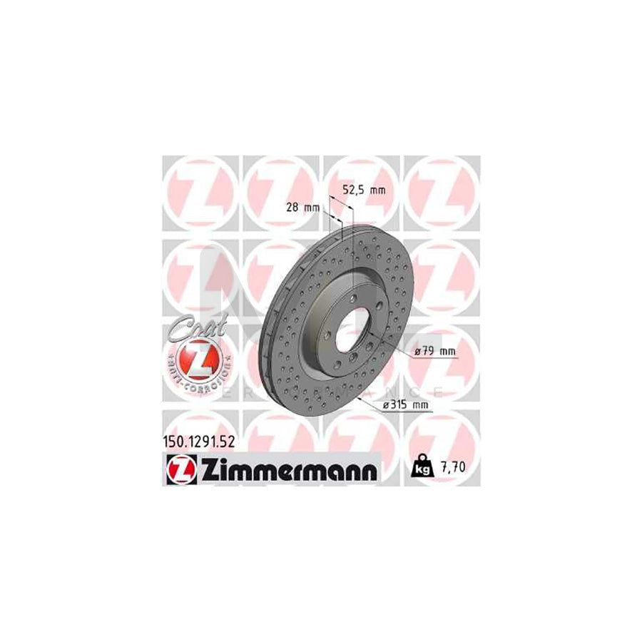 ZIMMERMANN SPORT COAT Z 150.1291.52 Brake Disc Internally Vented, Perforated, Coated, High-carbon | ML Performance Car Parts