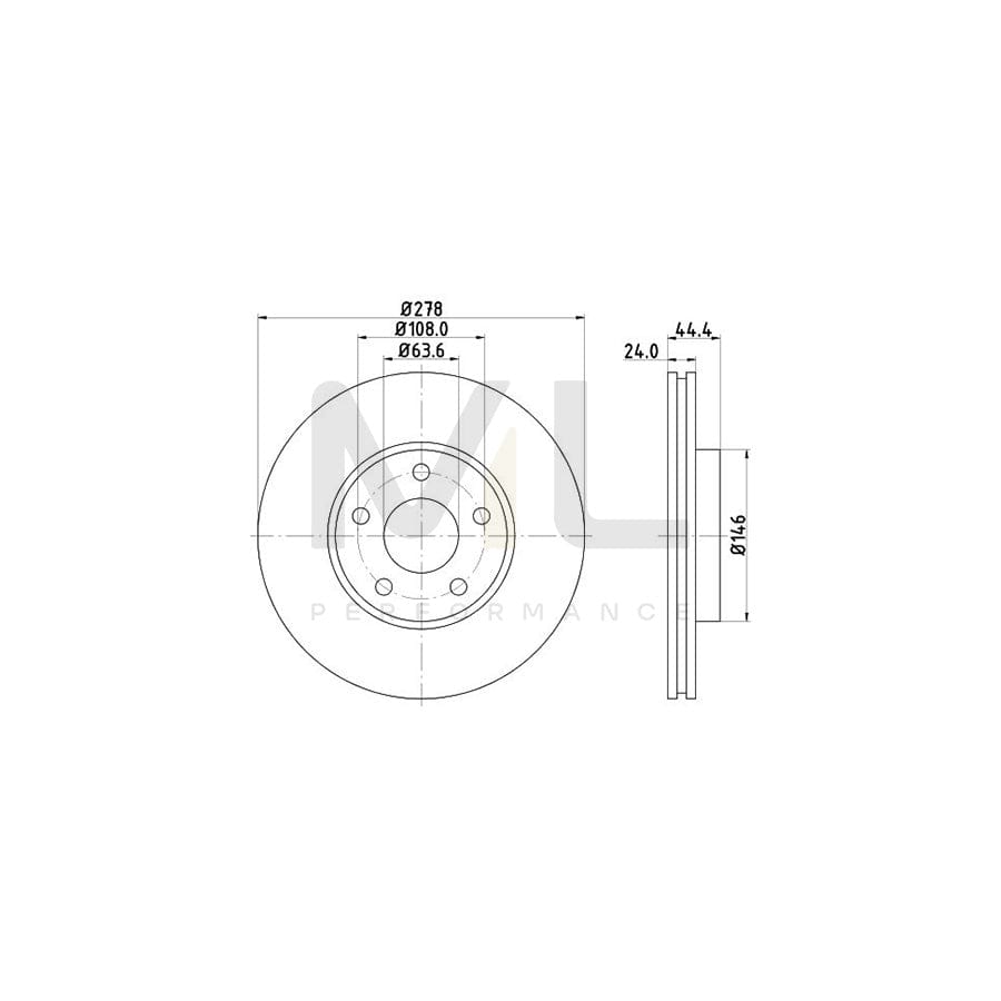 HELLA 8DD 355 110-281 Brake Disc Internally Vented, without wheel hub, without wheel studs | ML Performance Car Parts