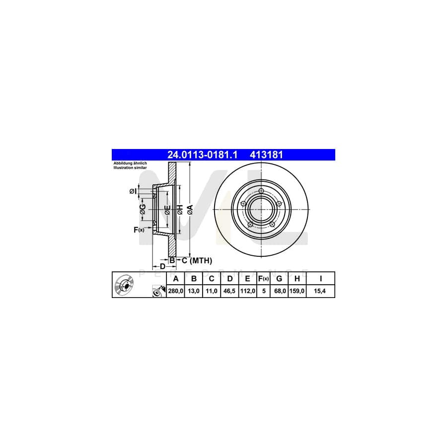 ATE 24.0113-0181.1 Brake Disc for AUDI A4 Solid, Coated, High-carbon | ML Performance Car Parts