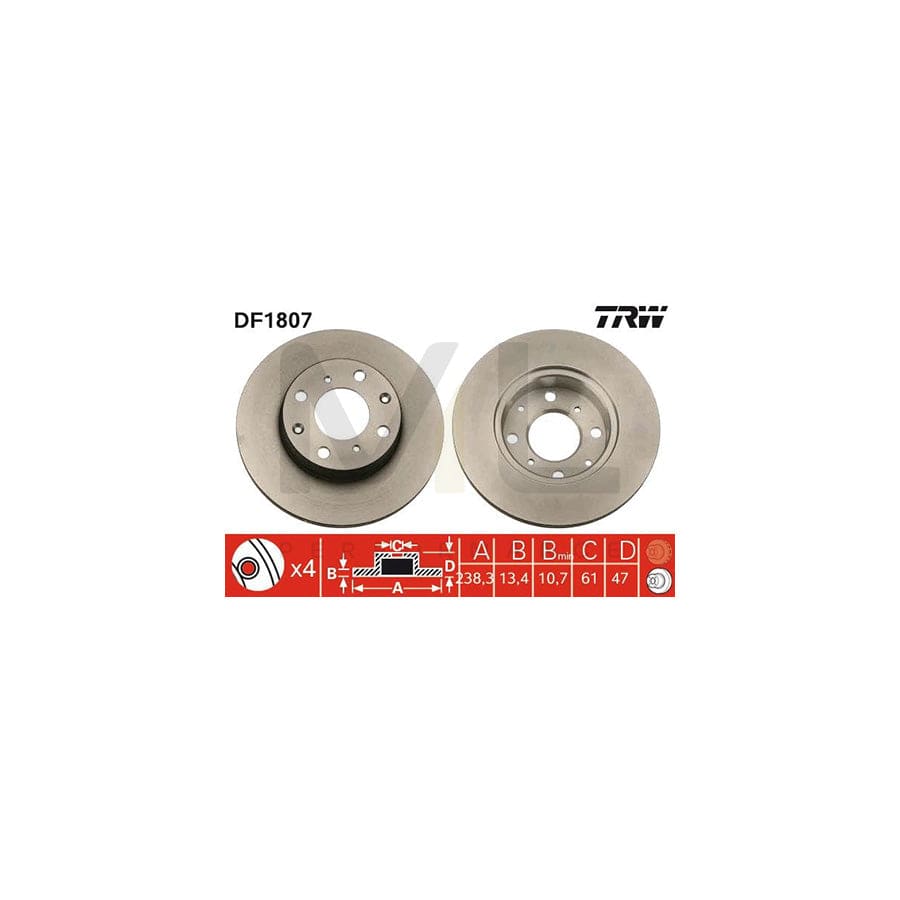 TRW DF1807 Brake Disc Solid, with bolts/screws | ML Performance Car Parts