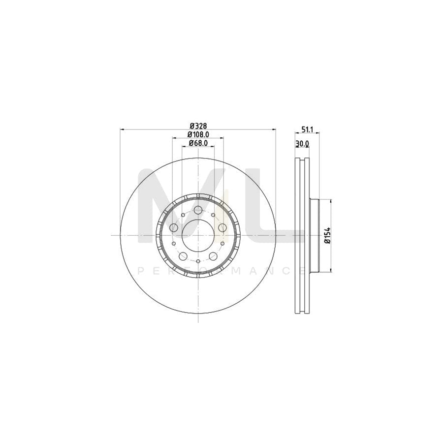 HELLA 8DD 355 125-581 Brake Disc for VOLVO XC90 I (C, 275) Externally Vented, Coated, High-carbon, without wheel hub, without wheel studs | ML Performance Car Parts