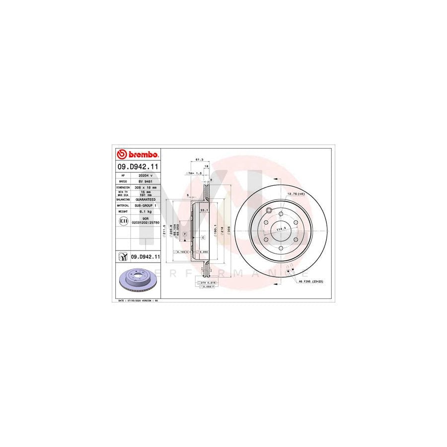 BREMBO 09.D942.11 Brake Disc suitable for MERCEDES-BENZ X-Class Internally Vented, Coated | ML Performance Car Parts