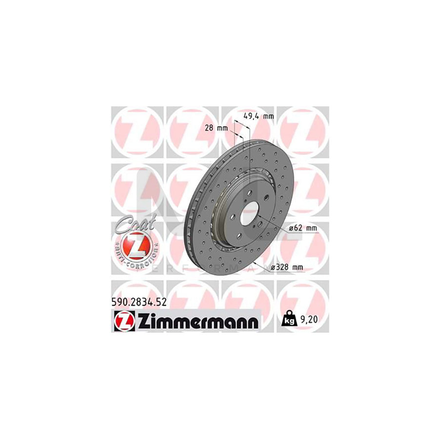 ZIMMERMANN 590.2834.52 Brake Disc for TOYOTA RAV4 IV Off-Road (XA40) Externally Vented, Perforated, Coated, High-carbon | ML Performance Car Parts