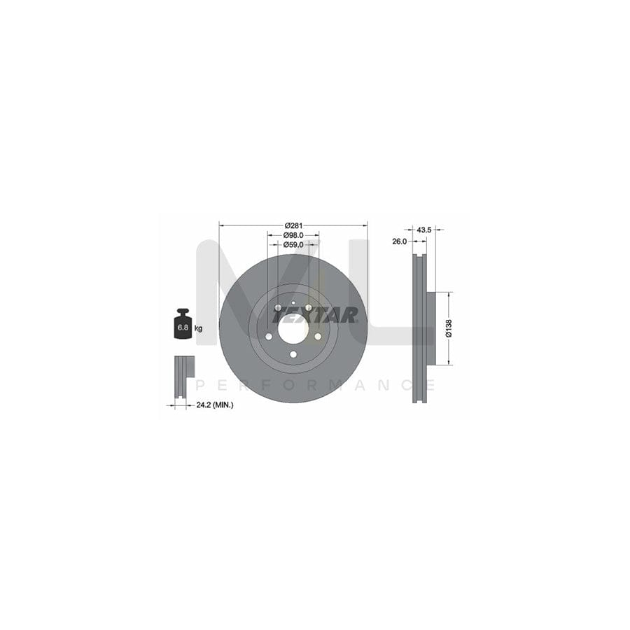 TEXTAR 92061000 Brake Disc for ALFA ROMEO 164 (164) Internally Vented, without wheel hub, without wheel studs | ML Performance Car Parts