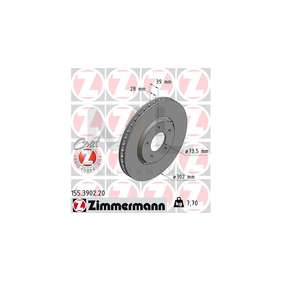 ZIMMERMANN COAT Z 155.3902.20 Brake Disc for CHRYSLER Voyager IV (RG, RS) Externally Vented, Coated, High-carbon | ML Performance Car Parts