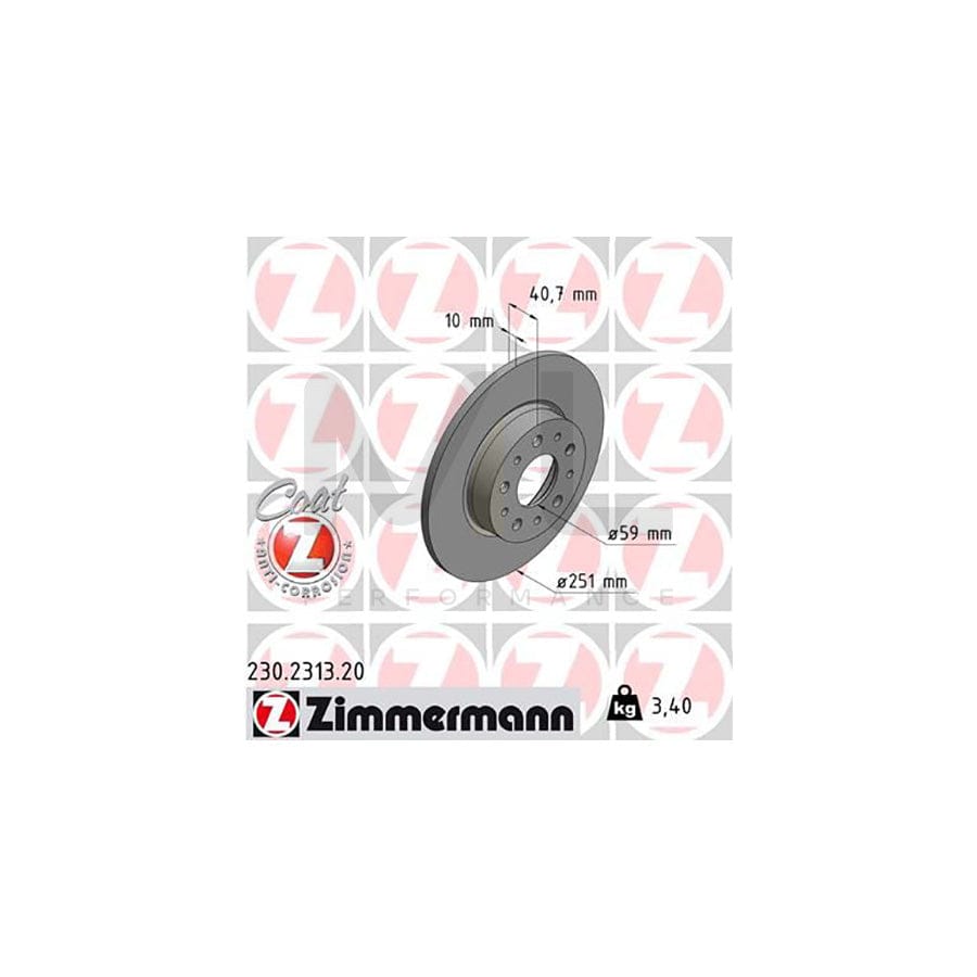 ZIMMERMANN COAT Z 230.2313.20 Brake Disc Solid, Coated | ML Performance Car Parts