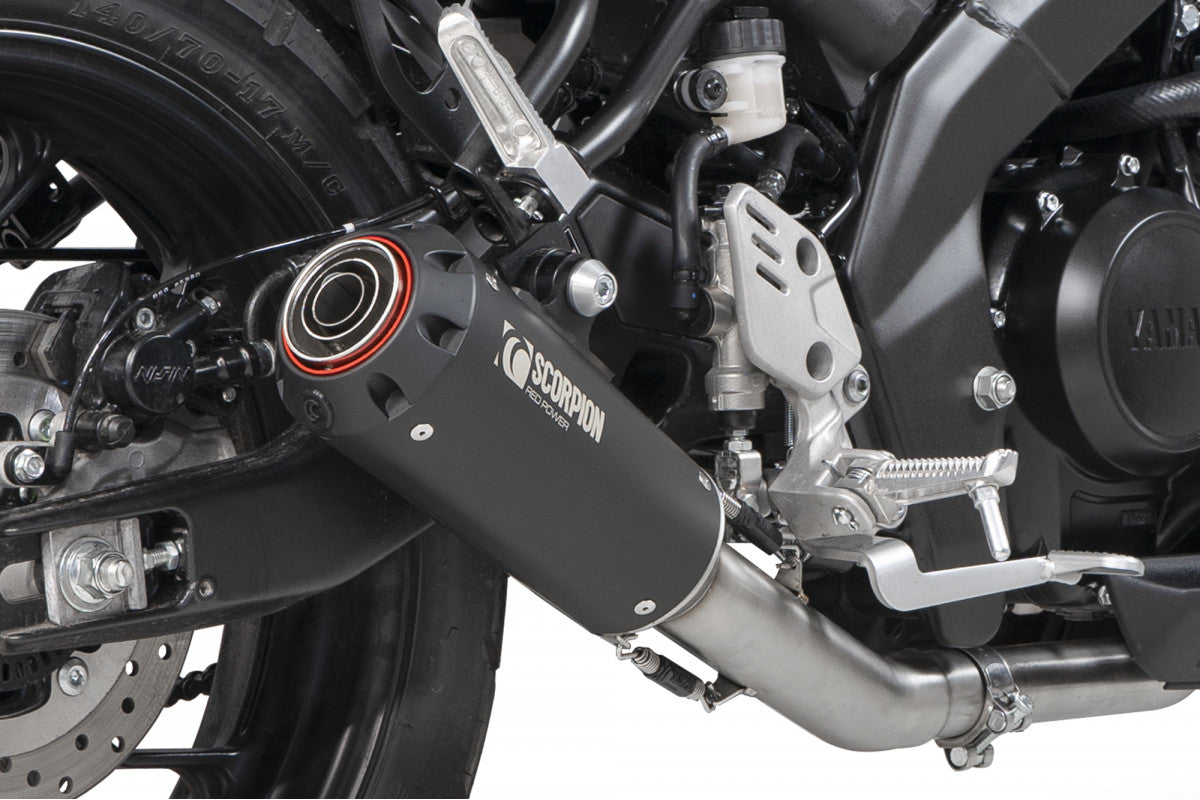 Scorpion PYA117SYSBCER Yamaha XSR-125 Red Power Full System - Black Ceramic Coated Sleeve | ML Performance UK UK