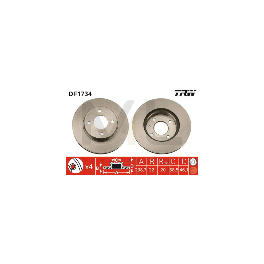 TRW DF1734 Brake Disc Vented | ML Performance Car Parts