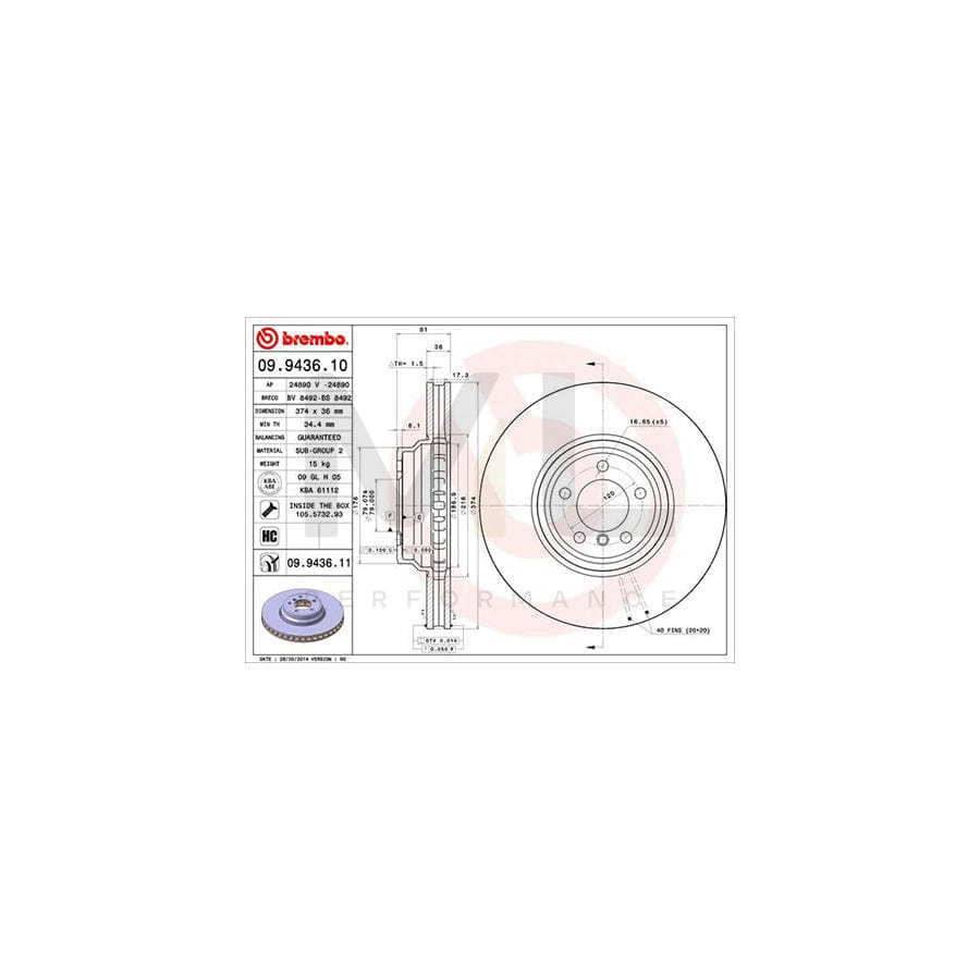 BREMBO 09.9436.10 Brake Disc for BMW 7 (E65, E66, E67) Internally Vented, High-carbon, with bolts/screws | ML Performance Car Parts