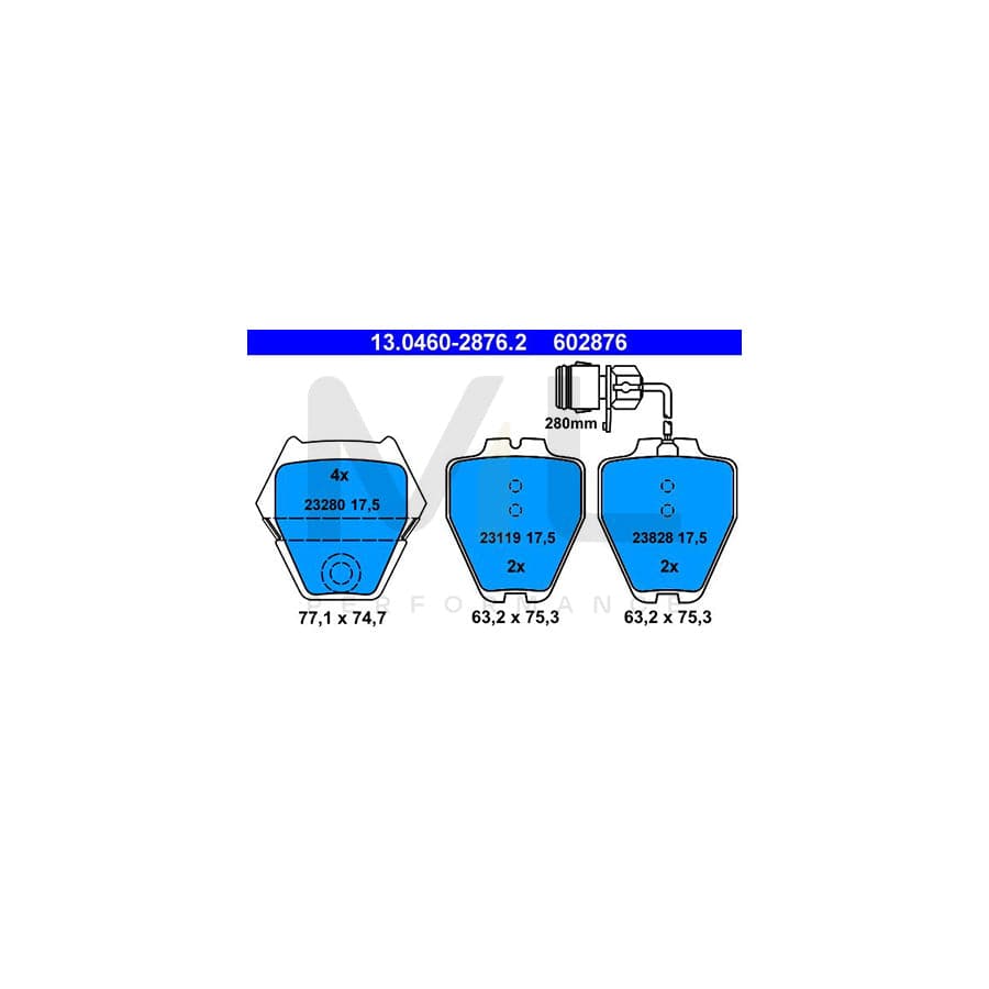 ATE 13.0460-2876.2 Brake pad set for AUDI A8 D2 (4D2, 4D8) incl. wear warning contact | ML Performance Car Parts