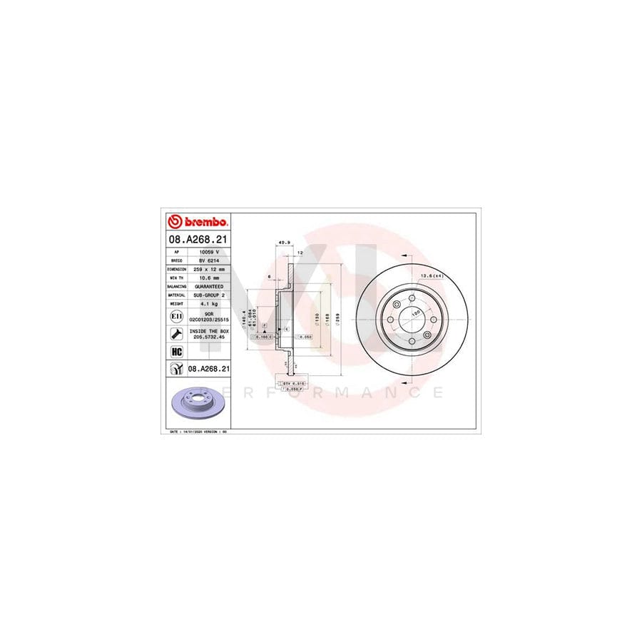 BREMBO 08.A268.21 Brake Disc Solid, Coated, High-carbon, with bolts/screws | ML Performance Car Parts