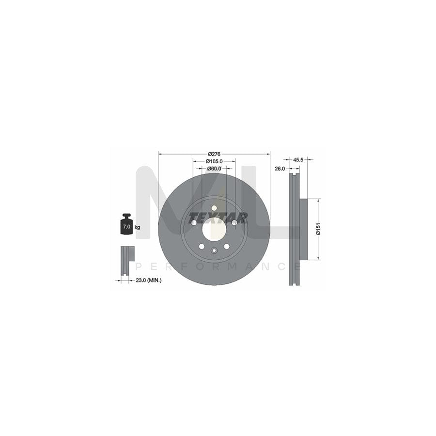 TEXTAR PRO 92198903 Brake Disc Internally Vented, Coated, without wheel hub, without wheel studs | ML Performance Car Parts