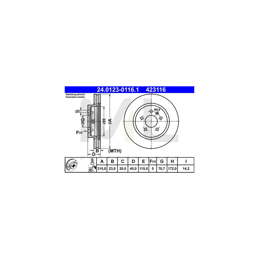 ATE 24.0123-0116.1 Brake Disc Vented, Coated, with bolts/screws | ML Performance Car Parts