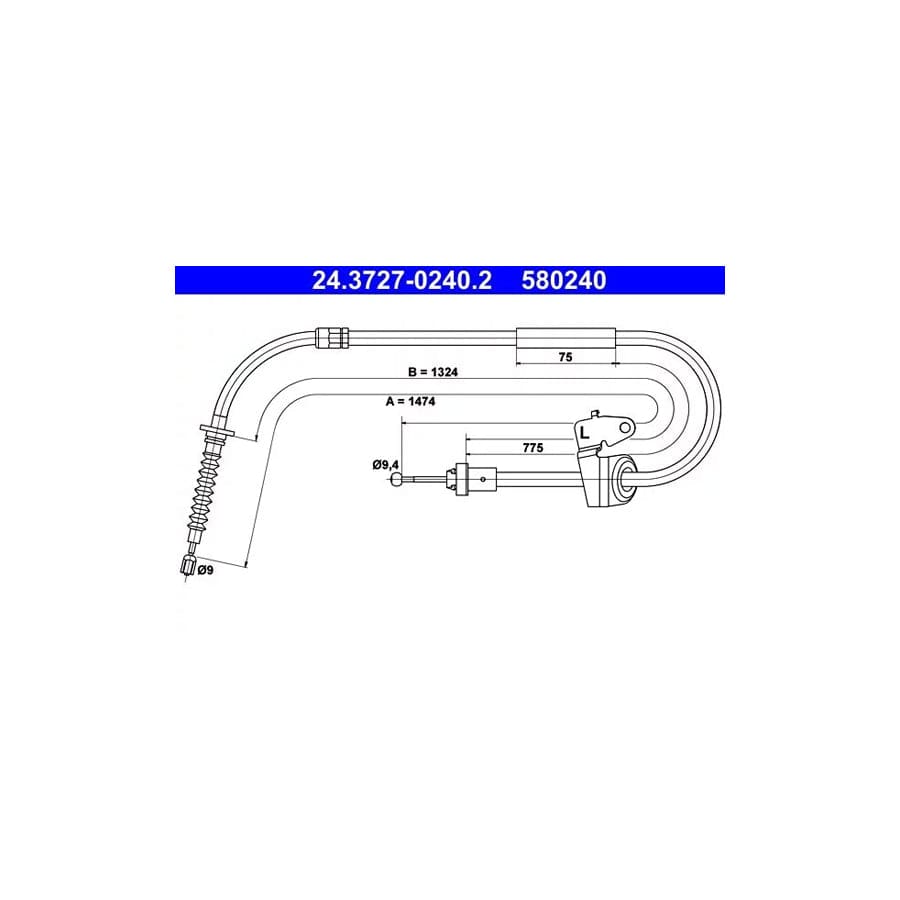 ATE 24.3727-0240.2 Hand Brake Cable For Mini Clubman (R55)