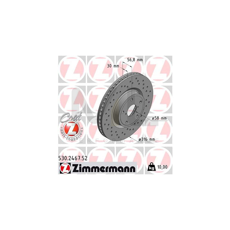 ZIMMERMANN 530.2467.52 Brake Disc Internally Vented, Perforated, Coated | ML Performance Car Parts