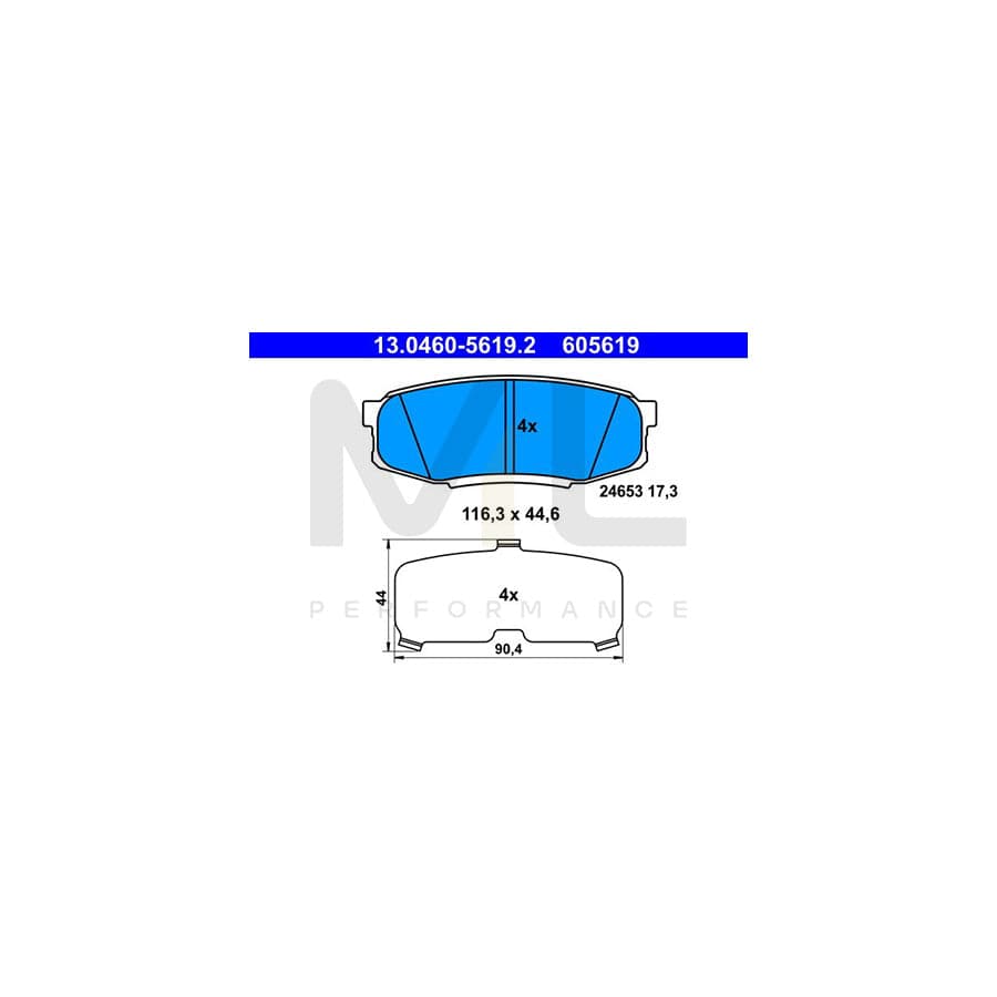 ATE 13.0460-5619.2 Brake pad set excl. wear warning contact, not prepared for wear indicator, with anti-squeak plate | ML Performance Car Parts