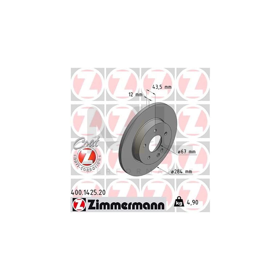 ZIMMERMANN COAT Z 400.1425.20 Brake Disc suitable for MERCEDES-BENZ C-Class Saloon (W202) Solid, Coated | ML Performance Car Parts