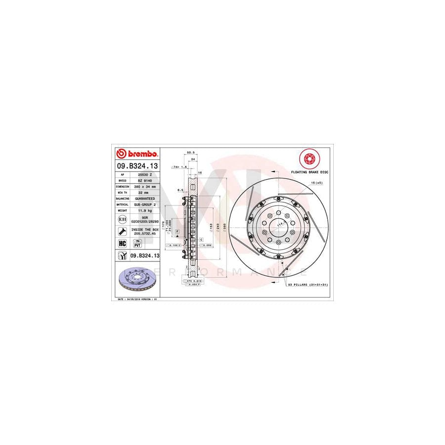 BREMBO TWO-PIECE FLOATING DISCS LINE 09.B324.13 Brake Disc for ASTON MARTIN VANTAGE Internally Vented, Slotted, Two-piece brake disc, Coated, High-carbon, with bolts/screws | ML Performance Car Parts