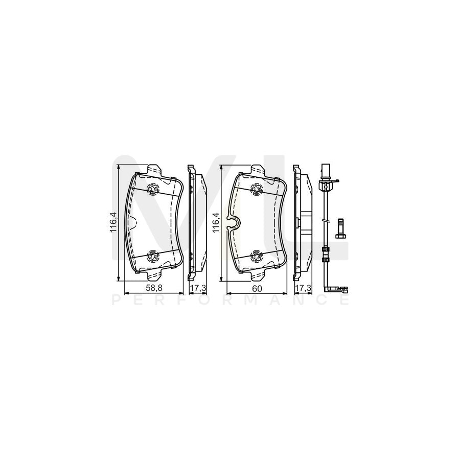 Bosch 0986Tb3177 Brake Pad Set Incl. Wear Warning Contact, With Bolts  | ML Performance Car Parts