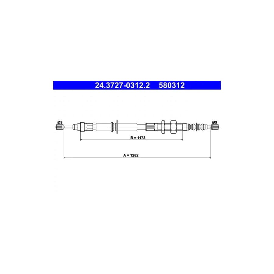 ATE 24.3727-0312.2 Hand Brake Cable For Citroen Xantia