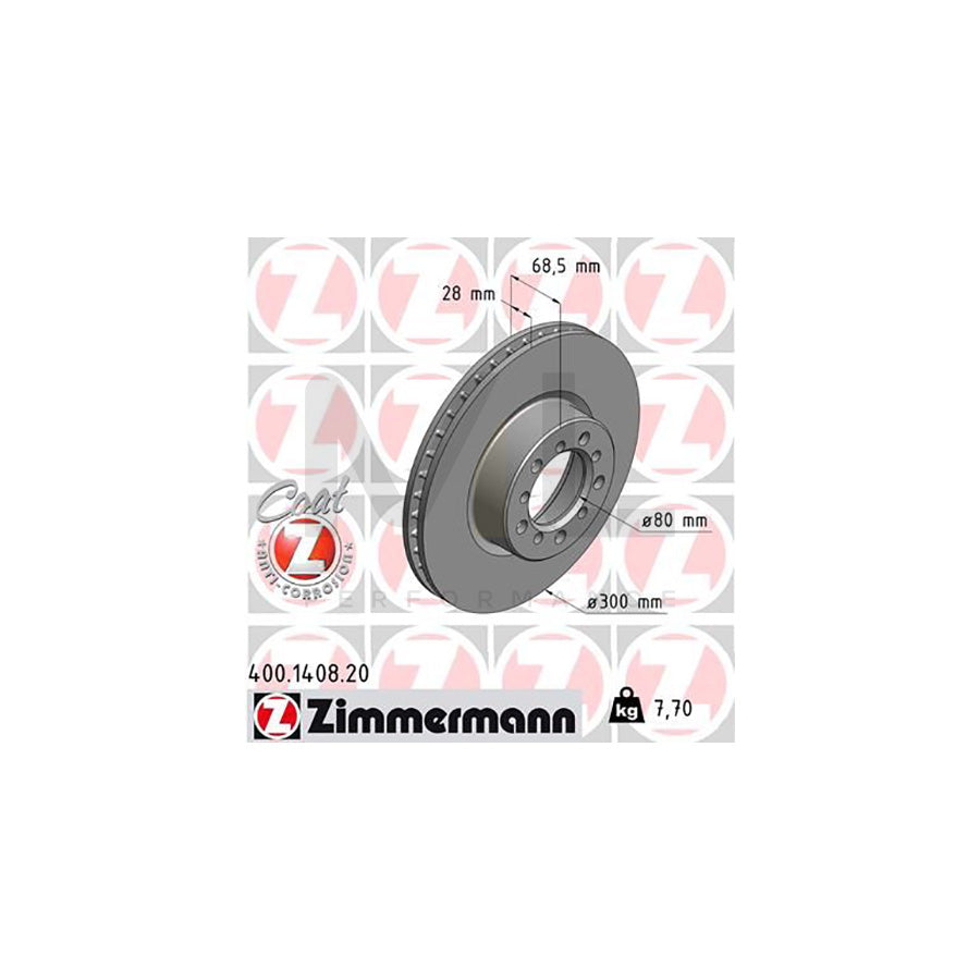 ZIMMERMANN COAT Z 400.1408.20 Brake Disc suitable for MERCEDES-BENZ S-Class Internally Vented, Coated | ML Performance Car Parts