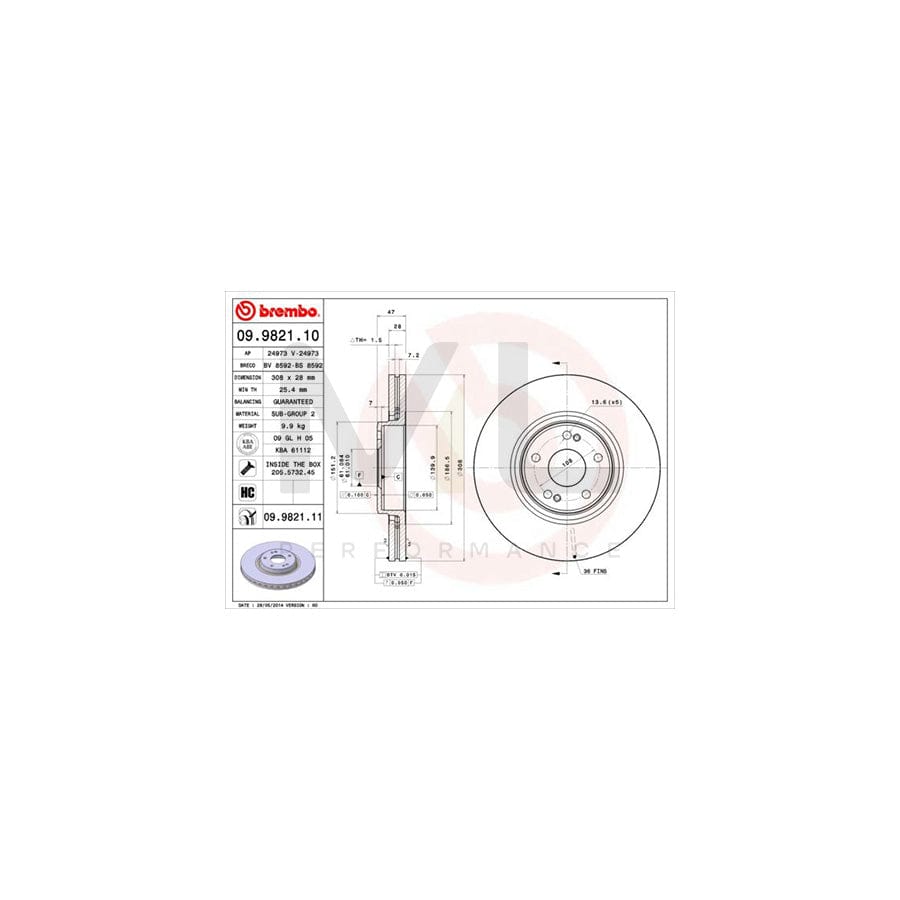 BREMBO COATED DISC LINE 09.9821.11 Brake Disc for RENAULT LAGUNA Internally Vented, Coated, with bolts/screws | ML Performance Car Parts