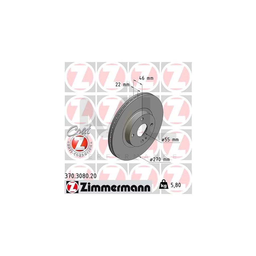 ZIMMERMANN COAT Z 370.3080.20 Brake Disc for MAZDA MX-5 II (NB) Internally Vented, Coated | ML Performance Car Parts