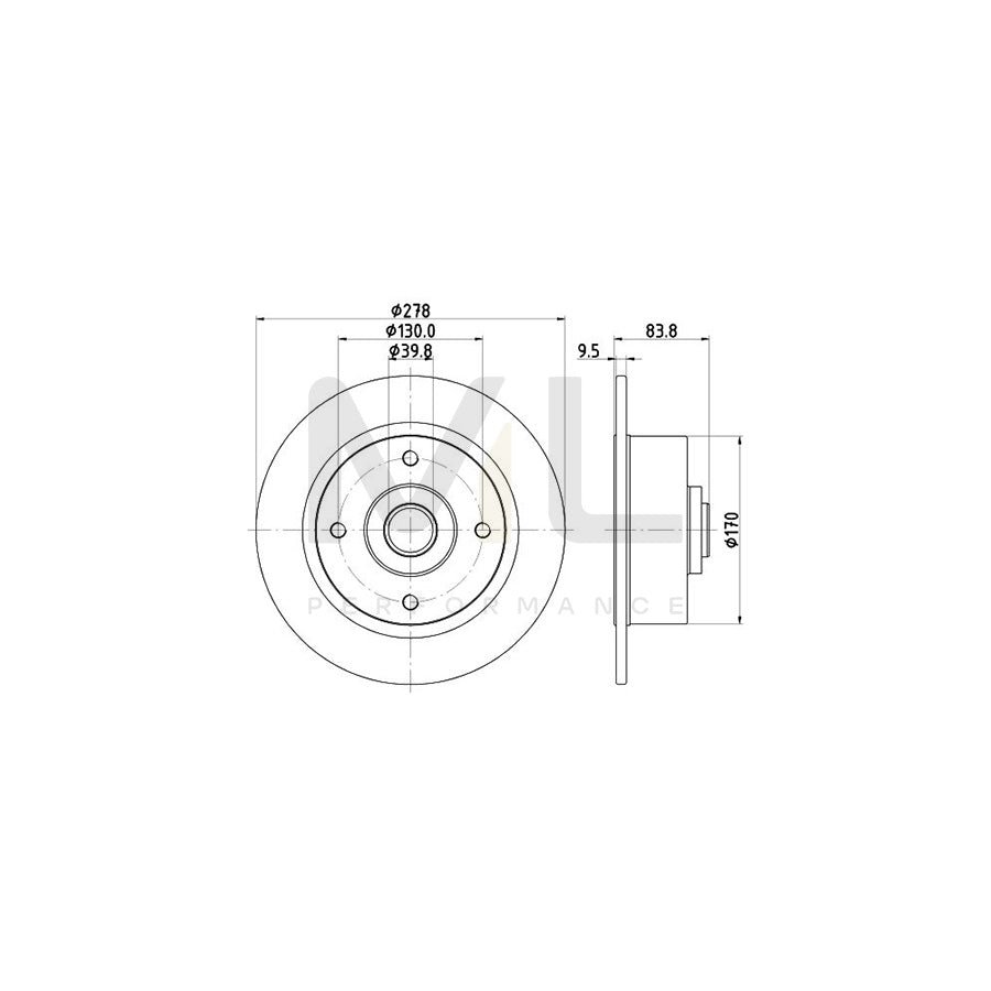 HELLA 8DD 355 100-101 Brake Disc Solid, with wheel hub, without wheel studs | ML Performance Car Parts