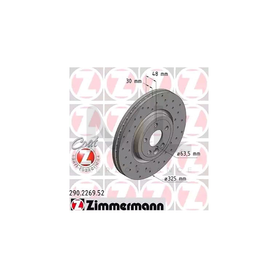 ZIMMERMANN SPORT COAT Z 290.2269.52 Brake Disc for JAGUAR XE (X760) Internally Vented, Perforated, Coated, High-carbon | ML Performance Car Parts