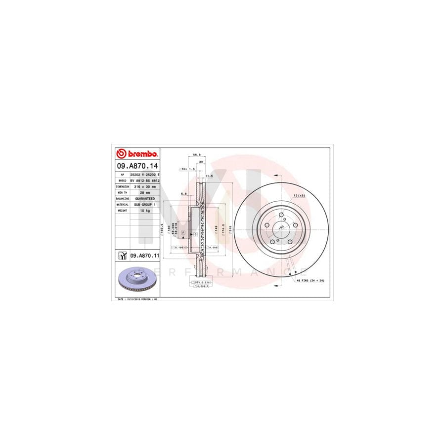 BREMBO COATED DISC LINE 09.A870.11 Brake Disc Internally Vented, Coated | ML Performance Car Parts