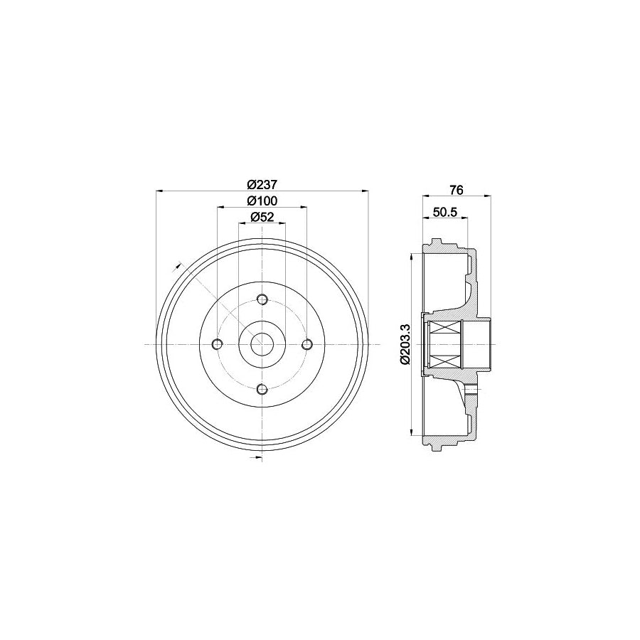 Hella 8DT 355 302-761 Brake Drum