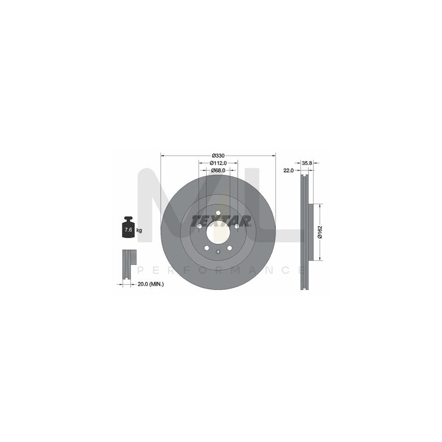 TEXTAR PRO 92238303 Brake Disc Internally Vented, Coated, without wheel hub, without wheel studs | ML Performance Car Parts