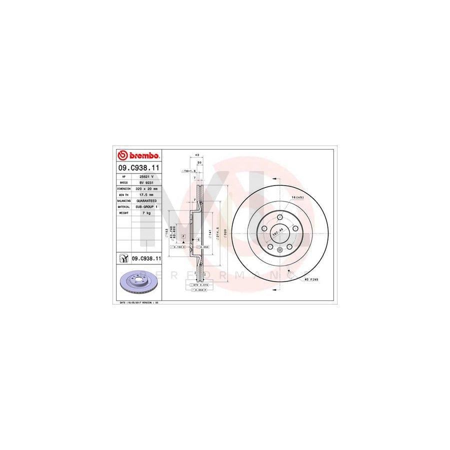 BREMBO COATED DISC LINE 09.C938.11 Brake Disc Internally Vented, Coated | ML Performance Car Parts