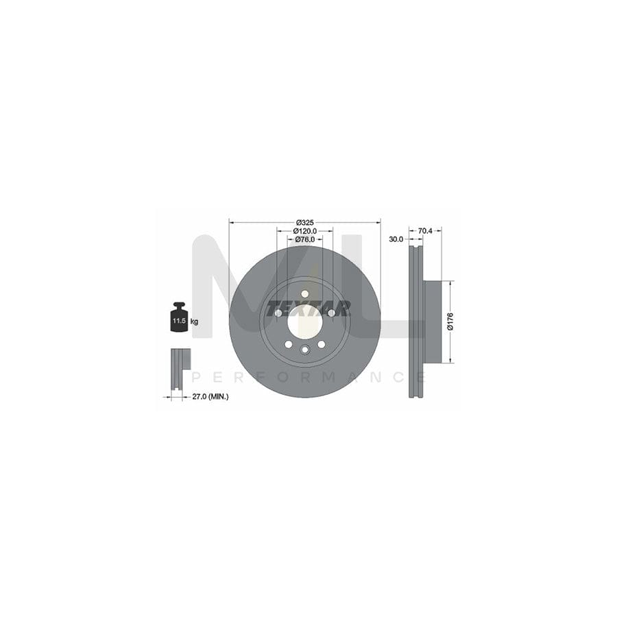 TEXTAR 92305905 Brake Disc Internally Vented, Coated, High-carbon, without wheel hub, without wheel studs | ML Performance Car Parts