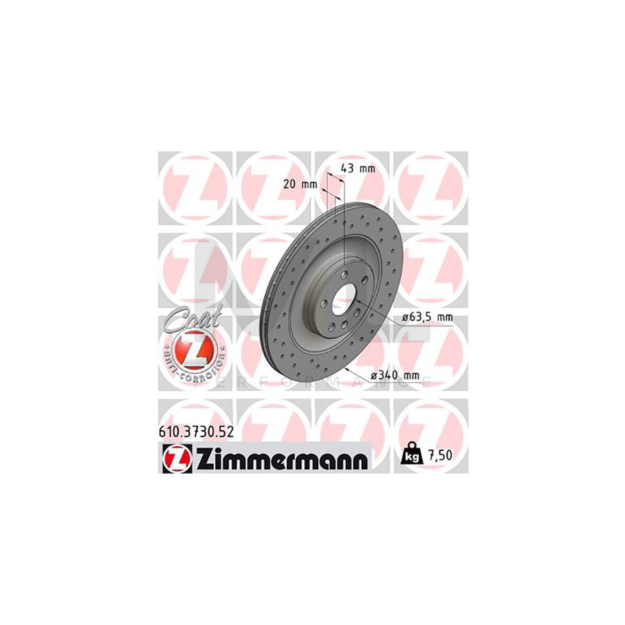 ZIMMERMANN SPORT COAT Z 610.3730.52 Brake Disc for VOLVO XC90 II (256) Internally Vented, Perforated, Coated | ML Performance Car Parts