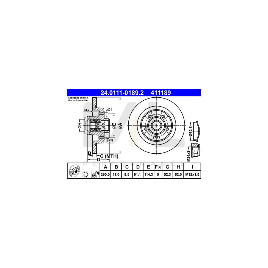 ATE 24.0111-0189.2 Brake Disc Solid, Coated, with ABS sensor ring, with wheel bearing | ML Performance Car Parts